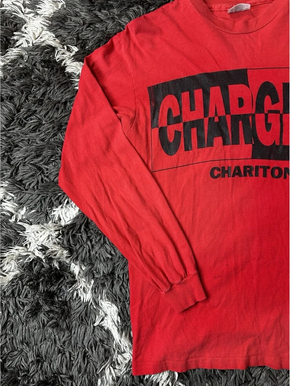 Vintage 90s Hanes Beefy-T Chariton Chargers Shirt Mens Medium Red Long Sleeve